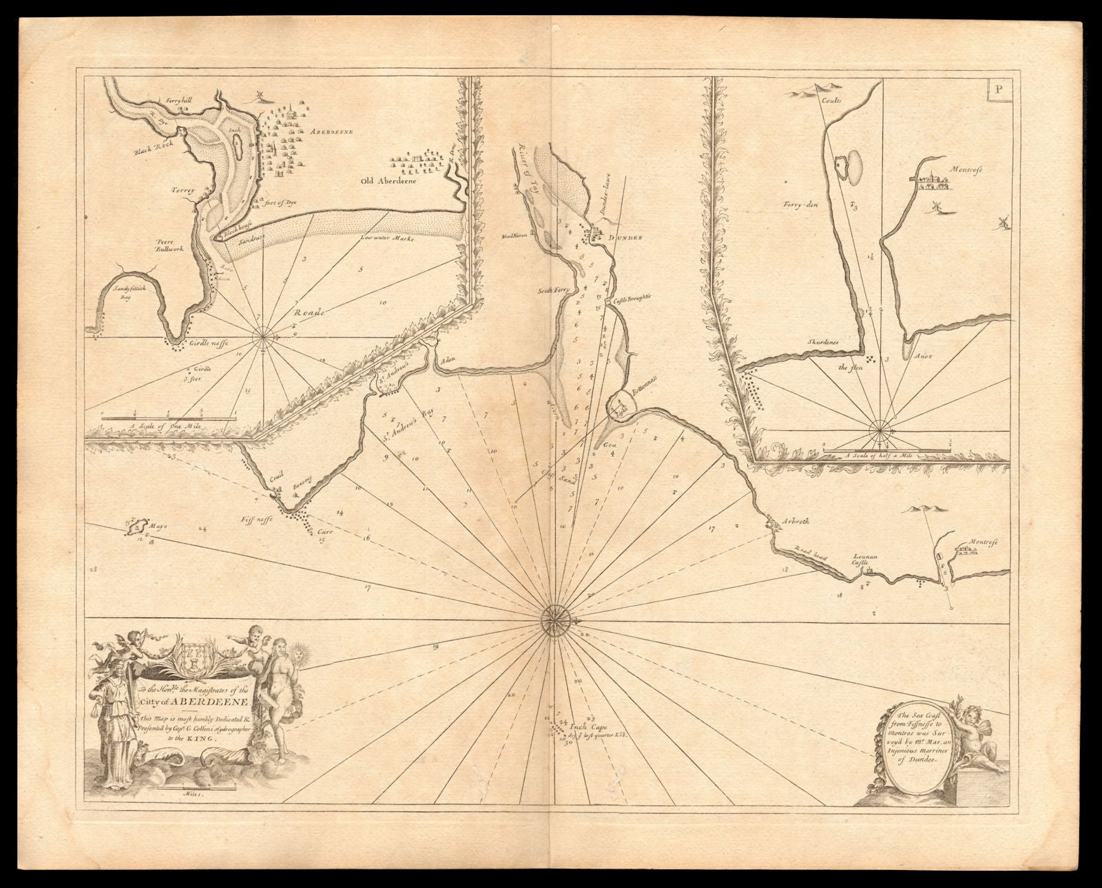 Approaches to ABERDEEN, DUNDEE & MONTROSE sea chart. Tay. COLLINS c1774 map